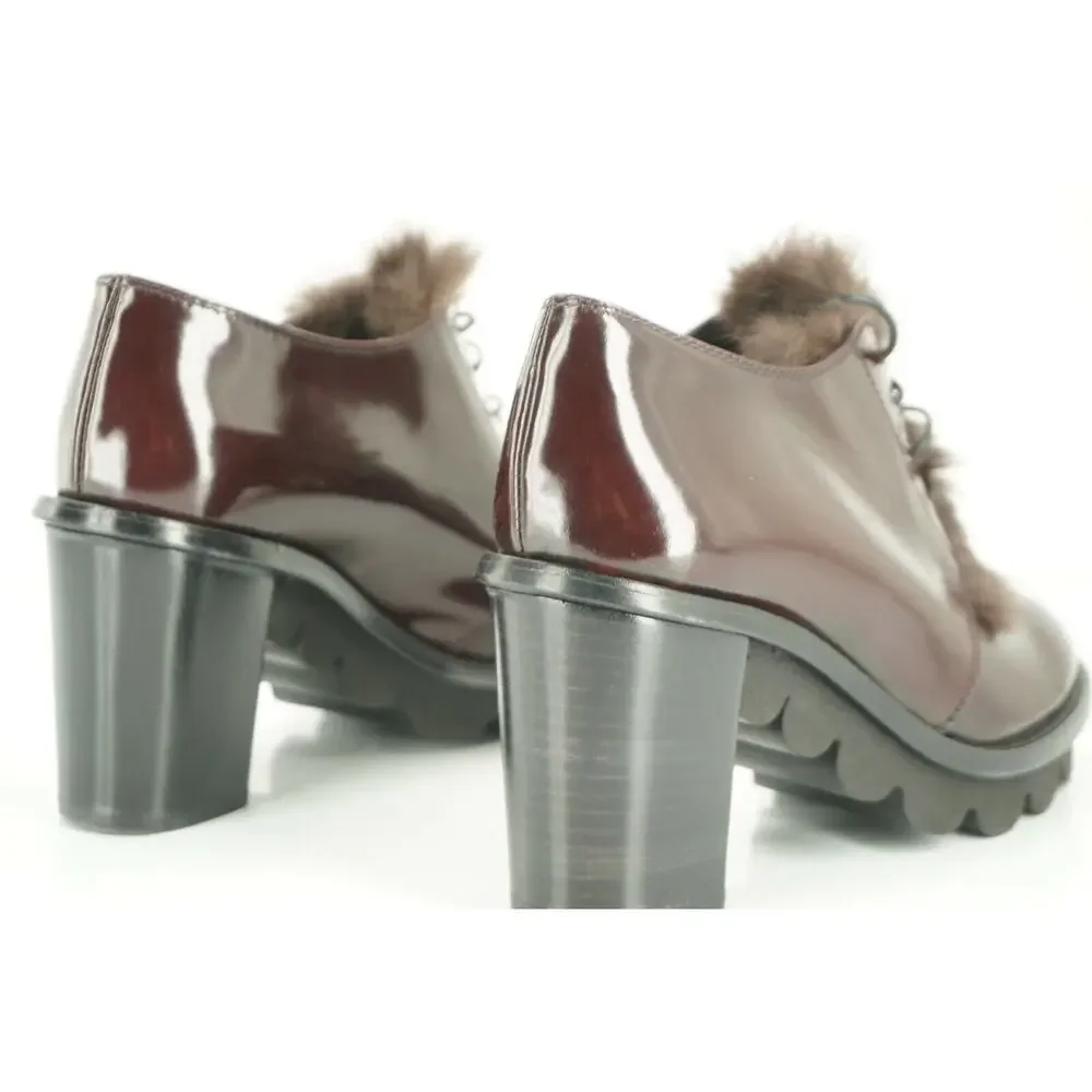 Attilio Giusti Leombruni Leather Rolo Fur Trim Oxford Heel Pumps Size 35 AGL NIB